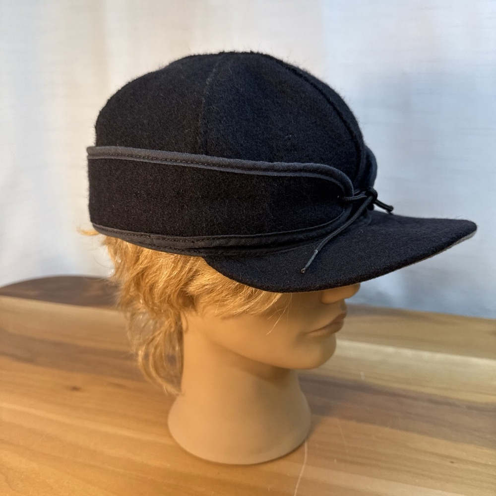 VTG Stormy Kromer Hat Men's Sz 7 5/8 Black Made In USA Wool Trapper Embroidery